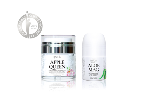 SREBRNE Perły Rynku Kosmetycznego 2019 dla produktów Bartos Cosmetics - Nagrody dla kremu Apple Queen krem odmładzający i Aloe Mag dezodorant magnezowy.